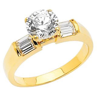 Precious Stars 14K Gold Round Cubic Zirconia Engagement Ring