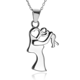 Journee Collection Sterling Silver Mother and Child Pendant