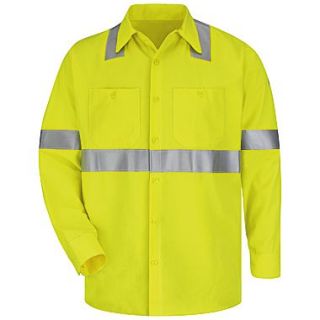 Bulwark Mens Hi Visibility Flame Resistant Work Shirt   CoolTouch 2   7 oz. LN x M, Yellow/ green