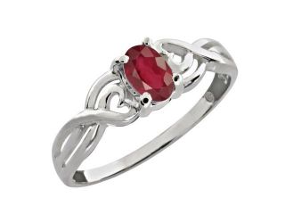0.65 Ct Oval African Red Ruby 18K White Gold Ring