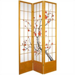 Oriental Furniture Three Panel Cherry Blossom Shoji Screen in Honey   SS 84CBLSS Honey 3P