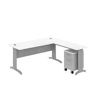 Bush Business Sector 72W x 30D Rectangular L Desk with Mobile Pedestal, White
