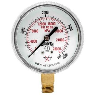 Winters Instruments PWL Series 2.5 in. Polished Brass Case Pressure Gauge with 1/4 in. NPT Bottom Connect and Range of 0 4000 psi/kPa PWL2832
