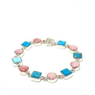 Jay King Turquoise and Pink Opal Sterling Silver Link Bracelet   7553471