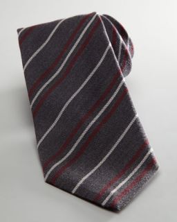 Salvatore Ferragamo Striped Flannel Tie, Gray