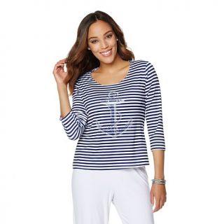 Slinky® Brand Anchor Embellished 3/4 Sleeve Tee   8090572