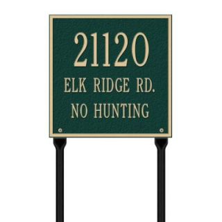 Whitehall Products Square Standard Lawn 3 Line Address Plaque   Green/Gold 2115GG