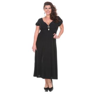 Stanzino Womens Plus Size V Neck Elastic Waist Maxi Dress