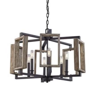 Fifth and Main Lighting 6 Light Aged Bronze Pendant with Wood Accents HD 1253