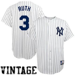 Babe Ruth New York Yankees #3 Majestic Cooperstown Collection Throwback Jersey   White Pinstripe