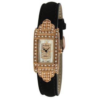Peugeot Womens Suede Leather Strap Rose Goldtone Crystal accented
