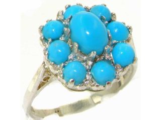 Luxury Sterling Silver Womens Turquoise Cluster Ring   Size 5   Finger Sizes 4 to 12 Available