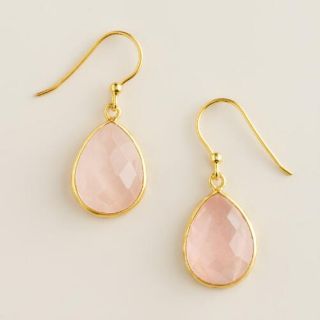 Sterling Silver Gold and Rose Quartz Drop Earrings