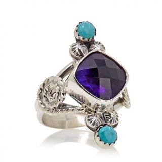 Chaco Canyon Couture Amethyst and Turquoise Sterling Silver "Rope Swirl" Ring   7853577