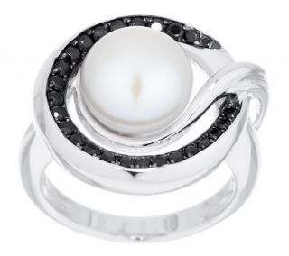 Honora Cultured Pearl 9.0mm Button & Black Spinel Sterling Ring —