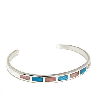 Jay King Pink Opal and Turquoise Inlay Sterling Silver Cuff Bracelet   7552630