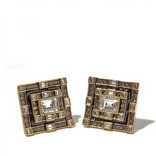 Heidi Daus "Deco Elegance" Crystal and Enamel Greek Key Earrings   7851005
