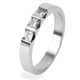 Stainless Steel Triple Square cut Cubic Zirconia Band