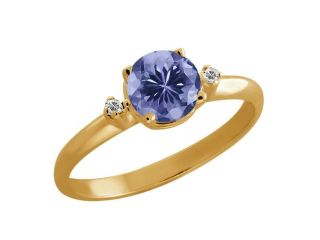 0.92 Ct Round Blue Tanzanite White Topaz Yellow Gold Plated Sterling Silver Ring