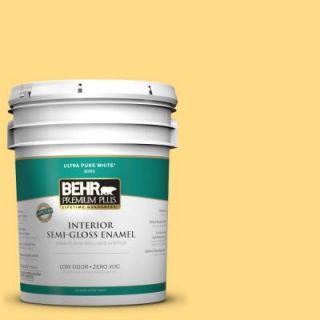 BEHR Premium Plus 5 gal. #340B 5 Yellow Brick Road Zero VOC Semi Gloss Enamel Interior Paint 340005