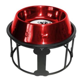 Platinum Pets 6.25 Cup Wrought Iron Bones and Stripes Single Feeder with Embossed Non Tip Bowl in Red PBSDS64RED