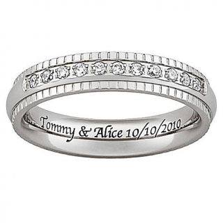 Ladies Titanium CZ Beaded Engraved Band