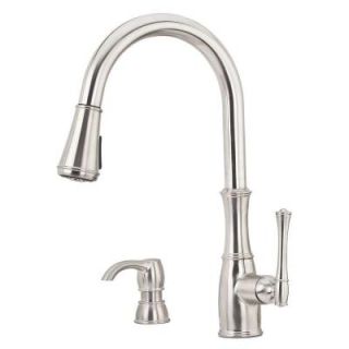 Pfister Wheaton Single Handle Pull Down Sprayer Kitchen Faucet with Soap Dispenser in Stainless Steel GT529 WHS