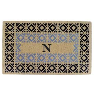 Creative Accents Crispin Blue and Black 22 in. x 36 in. HeavyDuty Coir Monogrammed N Door Mat 02403N