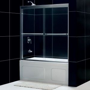 DreamLine SHDR 1260588 04 Bathtub Shower Door, 56" 59" x 58" Duet Clear Glass 2 Panel Bypass Sliding   Brushed Nickel