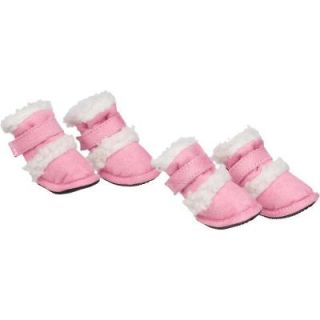 PET LIFE Medium Medium Pink Shearling Duggz Shoes (Set of 4) F4PKMD