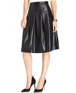 NY Collection Faux Leather Pleated Midi Skirt