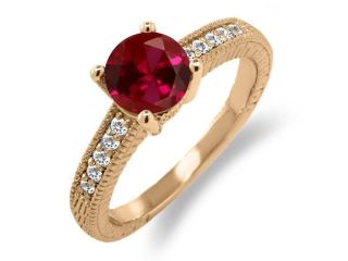 1.65 Ct Round Red Created Ruby White Sapphire 18K Rose Gold Plated Silver Ring
