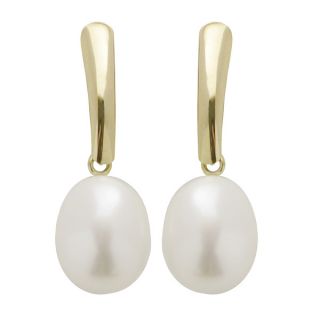 Pearls For You 14k Yellow Gold White Baroque Freshwater Pearl Earrings