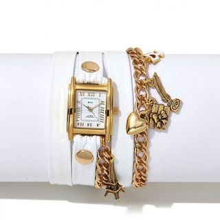 La Mer Parisian Inspired Goldtone Chain and Charms White Leather Wrap Design Wa   8062059