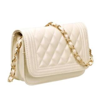 BMC Womens Cream PU Leather Diamond Quilted Pattern Mini Handbag Clutch