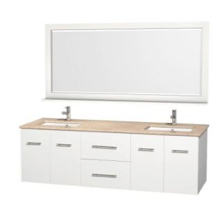 Wyndham Collection Centra 72 in. Double Vanity in White with Marble Vanity Top in Ivory and Under Mount Sink WCVW00972DWHIVUNDM70