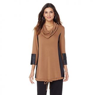 Slinky® Brand Cowl Neck Tunic with Faux Leather Detail   7865335