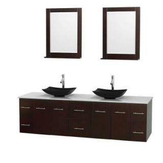 Wyndham Collection Centra 80 in. Double Vanity in Espresso with Solid Surface Vanity Top in White, Black Granite Sinks and 24 in. Mirror WCVW00980DESWSGS4M24