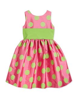 Susanne Lively Satin Polka Dot Party Dress, Pink/Green, Size 7 14