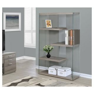 Reclaimed Look Tempered Glass Bookcase   Dark Taupe