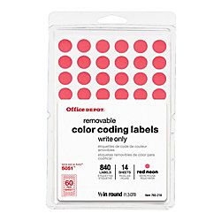 Brand Removable Round Color Coding Labels 12 Diameter Red Glow Pack Of 840