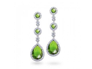 Bling Jewelry Teardrop Green Simulated Peridot CZ Dangle Drop Earrings Rhodium Plated