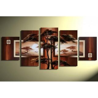 Modern African Nature Tree 5 Piece Original Painting on Canvas Set by