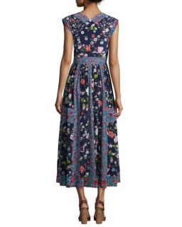 Rebecca Taylor Sleeveless Tap Floral Midi Dress, Blackberry