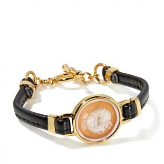 AMEDEO "Monkeydeo" 20mm Cameo Leather Goldtone Bracelet   7817195