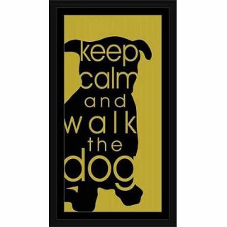 Keep Calm Dog Cat Silhouette Inspirational Pet Typography Black & Green, Framed Canvas Art by Pied Piper Creative