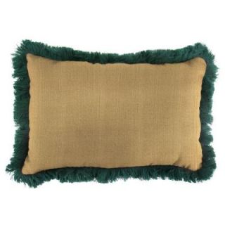 Jordan Manufacturing Sunbrella 19 in. x 12 in. Linen Straw Outdoor Throw Pillow with Forest Green Fringe DP982P1 319F19