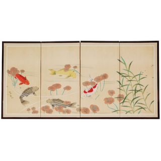 Oriental Furniture 18 The Five Fish Silk Screen with Bracket