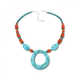 Jay King Turquoise and Orange Coral Beaded Drop Necklace   7713730