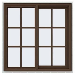 JELD WEN 35.5 in. x 35.5 in. V 4500 Series Right Hand Sliding Vinyl Window with Grids   Brown THDJW140400386